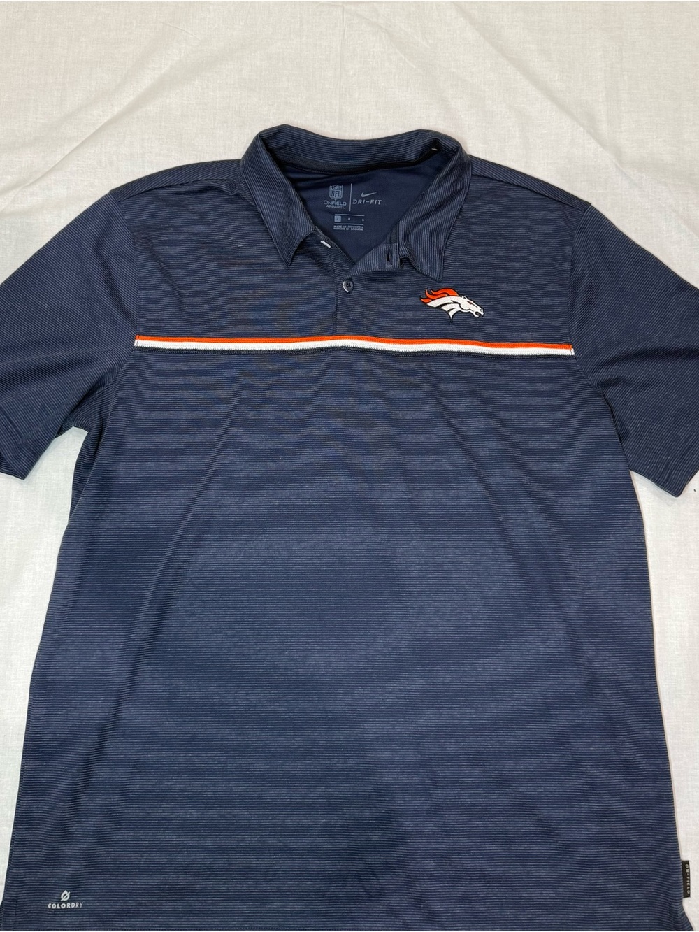Nike Navy Polo with Orange and White Chest Stripe